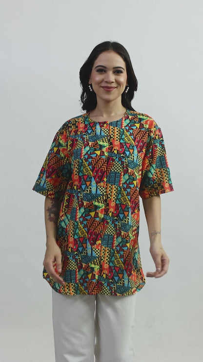 Blusa Afrocaribeña de Dama con botones