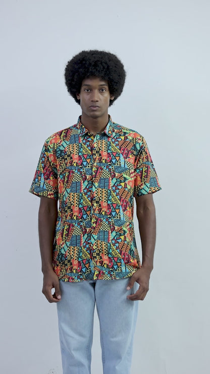 Camisa de Hombre Afrocaribeño de Botones