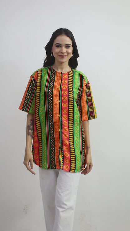 Blusa Afrocaribeña de Dama con botones