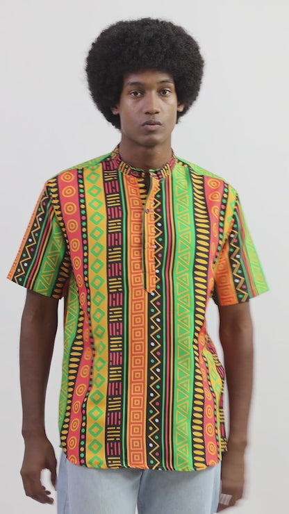 Camisa de Hombre Afrocaribeño de Botones Cuello - Moda Afrodescendiente