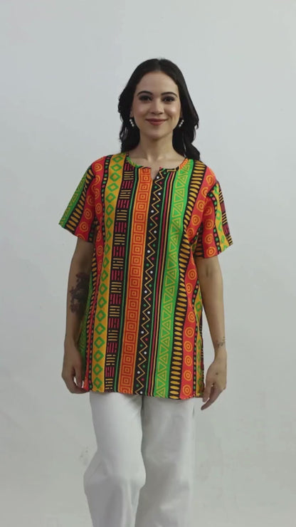 Set Traje Afrocaribeño de Dama de 3 piezas. Blusa, Short y Turbante. Celebracion Afrodescendiente Dia del Negro