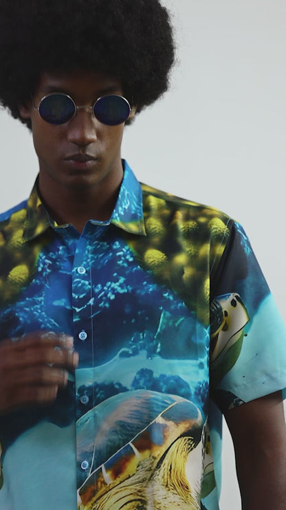 Camisa Hawaiana Playera Caribeña de Caballero Estampado Tortugas Grandes