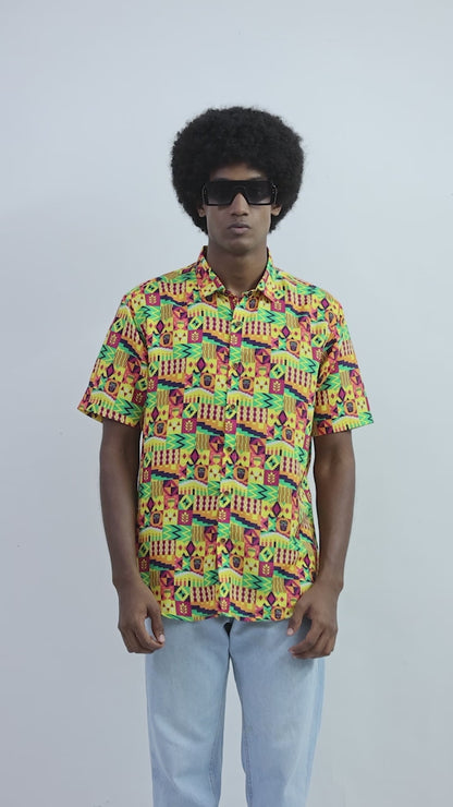 Camisa de Hombre Afrocaribeño de Botones