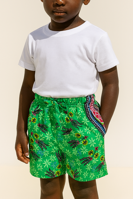 Short Afrocaribeño de Niño o Niña (Unisex) Estampado Verde