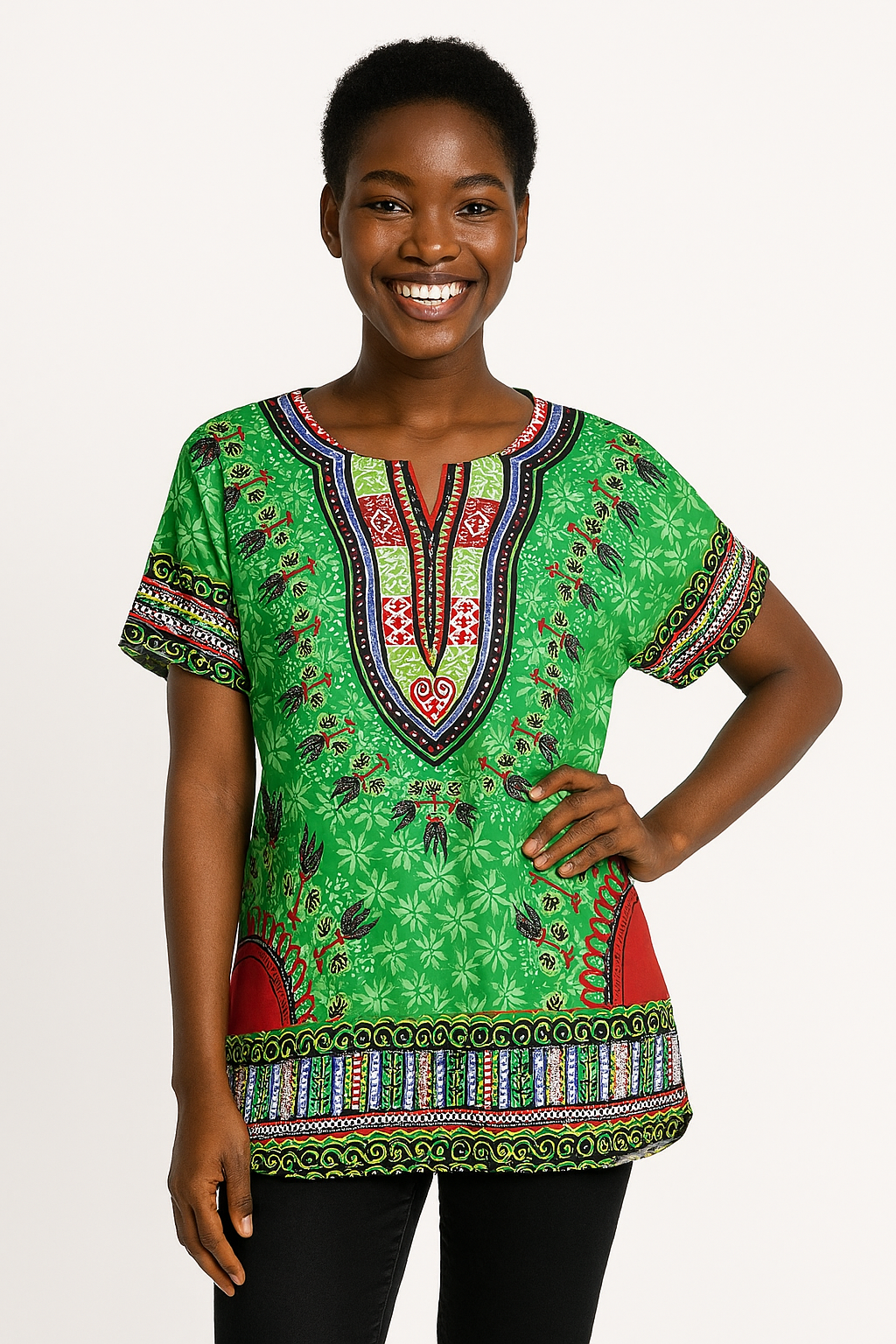Blusa Afrocaribeña de Dama Estampado Verde