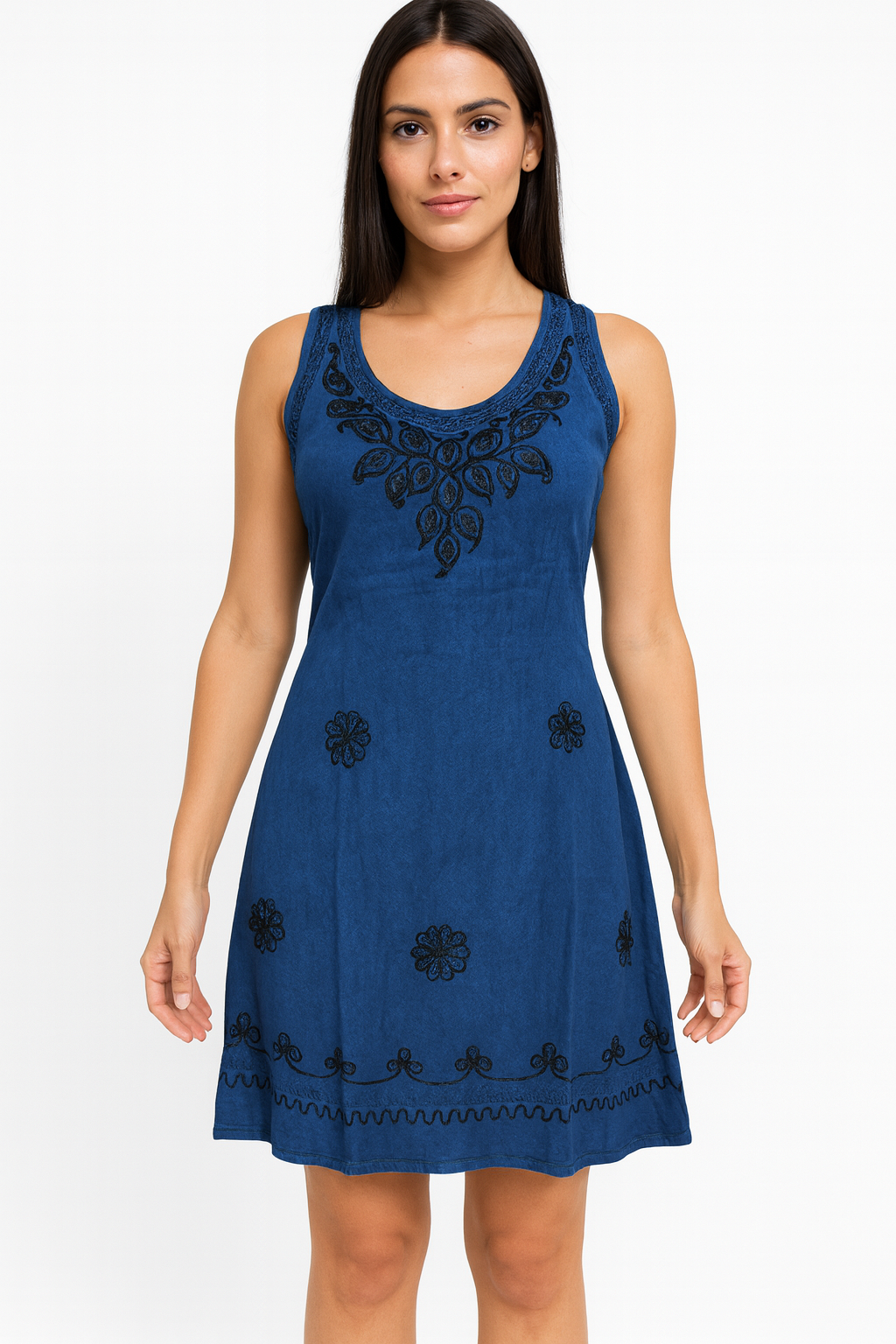 Vestido Azul Bordado Floral Unitalla