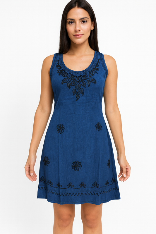 Vestido Azul Bordado Floral Unitalla