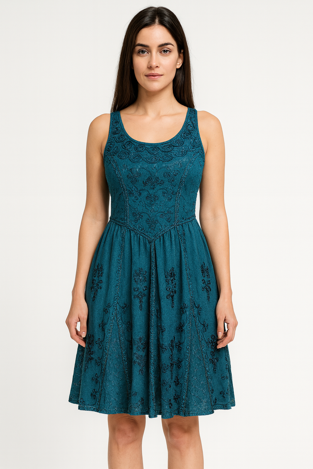 Vestido Azul Bordado Elegancia