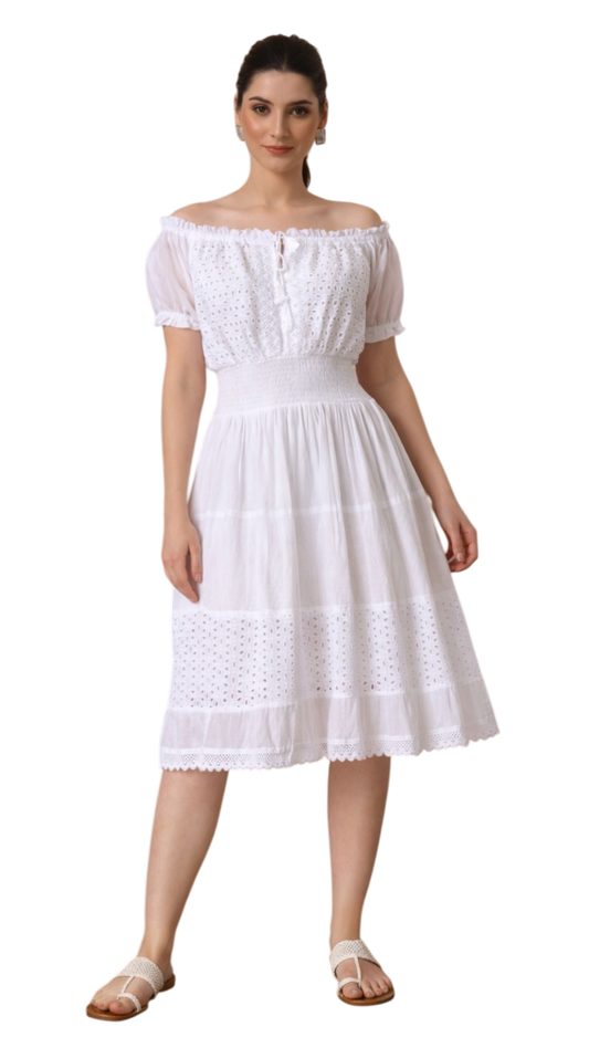 White Short Dress With Sleeves | One Size