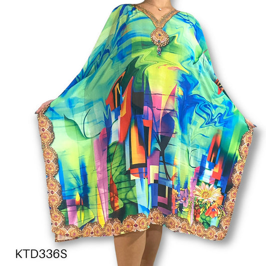 Vestido de Dama con Estampado Digital y Piedras Brillantes