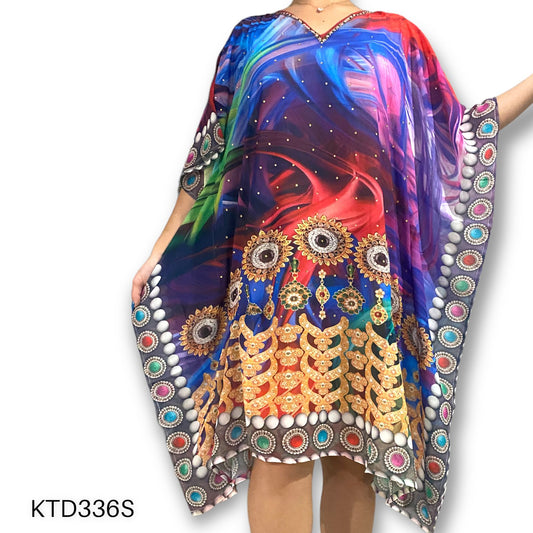Vestido de Dama con Estampado Digital y Piedras Brillantes