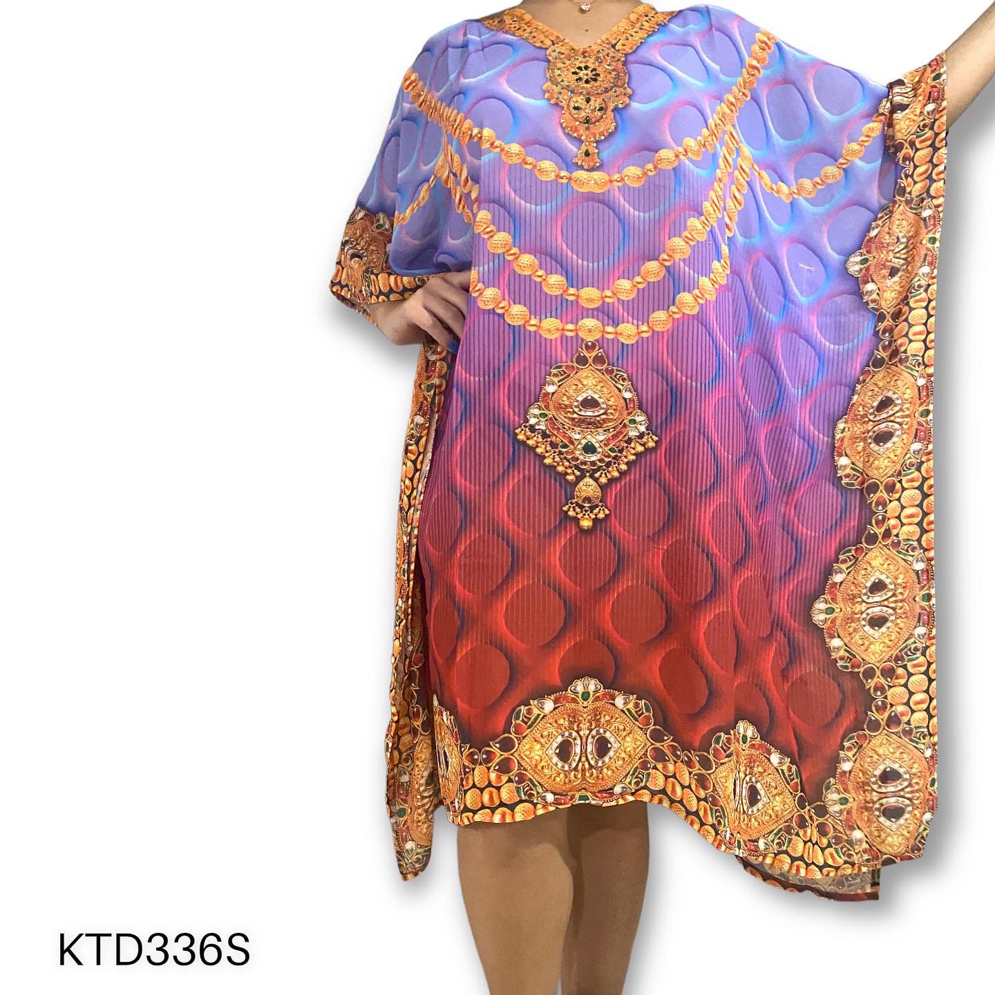 Vestido de Dama con Estampado Digital y Piedras Brillantes