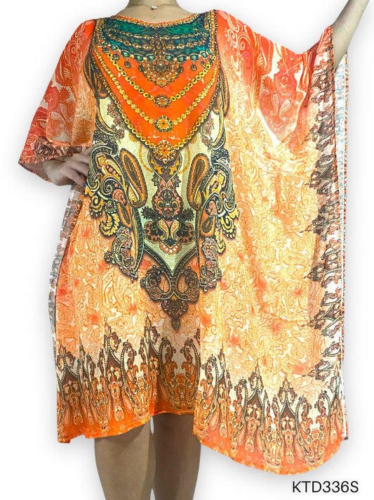 Vestido de Dama con Estampado Digital y Piedras Brillantes