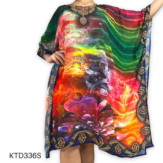 Vestido de Dama con Estampado Digital y Piedras Brillantes